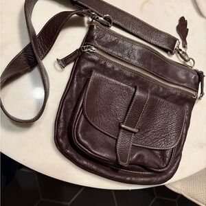 Roots Dark Brown Leather Crossbody Bag
